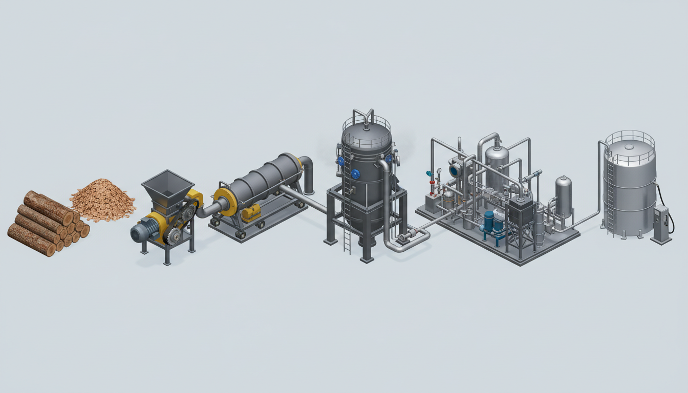 Wood Carbonisation to Diesel Process Flow