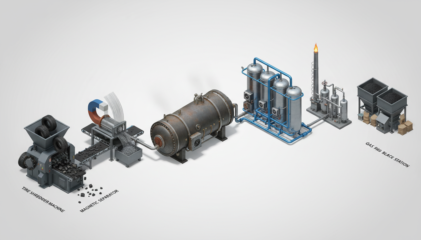 Tire Pyrolysis Process Flow